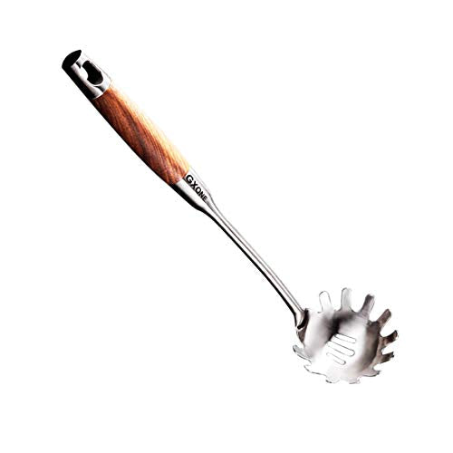 Spaghetti Spoon,304 Stainless Steel Pasta Spoon with Heat Resistant Wooden Handle,Silver/14.2Inch - style: Pasta Spoon-wood handle