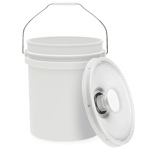 5-Gallon White Bucket Pail with Spout Lid, Metal Handles with Plastic Grip for Easy Carrying, Easy Stack and Store, Heavy-Duty Extra Durable, Food Grade, BPA Free - 1 Pack - color: 1 Pack, size: 5 Gallon