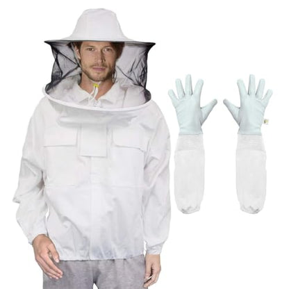 Luwint Ventilated Beekeeping Jacket - Professional Cotton Beekeeper Jacket Beekeeping Suit with Removeable Round Veil Hood