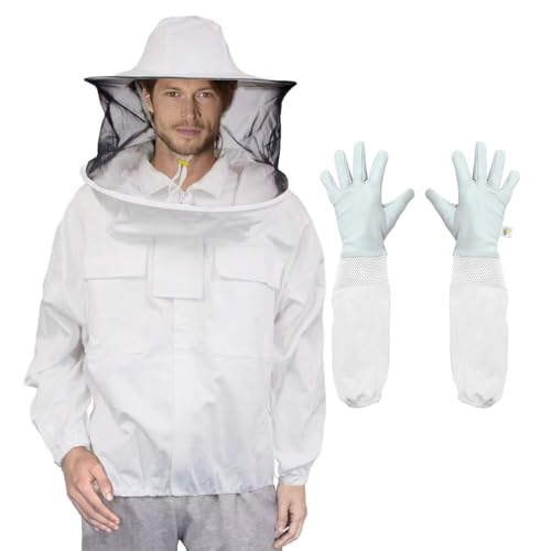Luwint Ventilated Beekeeping Jacket - Professional Cotton Beekeeper Jacket Beekeeping Suit with Removeable Round Veil Hood