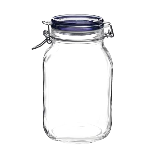 Bormioli Rocco Fido Square Jar with Blue Lid, 67.5-Ounce, 149550MRF121990 - color: Blue Top, size: 67.75 fl oz