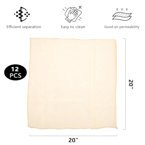 12 Pcs Cheesecloth, 20x20 Inch Organic Hemmed Cheese Cloth for Straining, Reusable Washable Unbleached Pure Cotton Cheesecloth for Cooking, Cheese Making, Baking, Juicing, Grade 100 (12 Pcs)