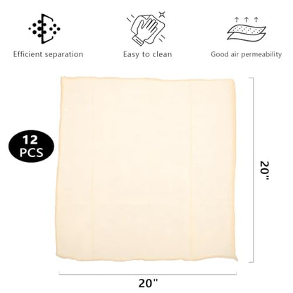 12 Pcs Cheesecloth, 20x20 Inch Organic Hemmed Cheese Cloth for Straining, Reusable Washable Unbleached Pure Cotton Cheesecloth for Cooking, Cheese Making, Baking, Juicing, Grade 100 (12 Pcs)