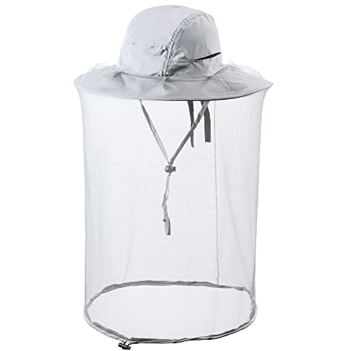 Bee Keeper Beekeeping Hat,Mosquito Net Mesh Mask,Face Covering Bug Fly | Nylon Polyester Foldable,Packable Head Crown Veil,Brim Outdoor Sun Protection,Costume Netting Bonnet Insect Comfortable - color: Light Gray, size: One Size