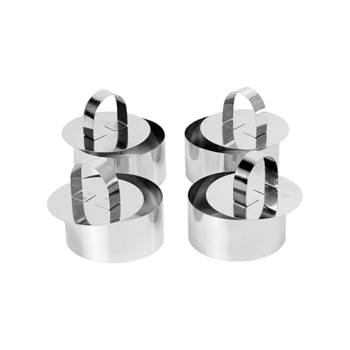 Round Stainless Steel Mousse Ring Set 4PCS with Pusher Round Cake Mold for DIY Desserts Cheesecake Pastry Cookie Baking Tools(3.15 x 1.57Inch) - size: Round