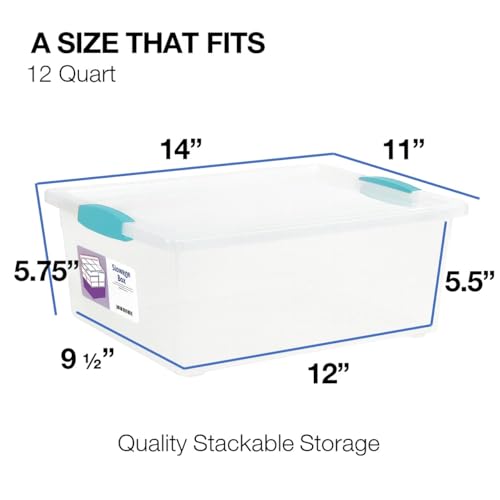 Tribello Plastic Storage Containers, 12 Qt, Clear with Lids, 2 Pack, Made in USA (Deep - 14 x 11 x 6)