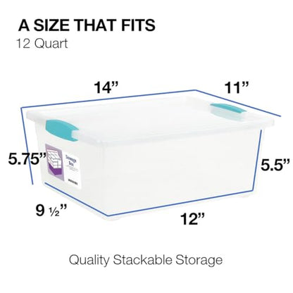 Tribello Plastic Storage Containers, 12 Qt, Clear with Lids, 2 Pack, Made in USA (Deep - 14 x 11 x 6)