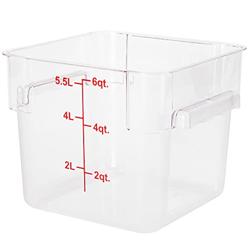 Met Lux 6 Quart Brine Bucket, 1 Square Marinating Container - With Volume Markers, Built-In Handle, Clear And Red Plastic Dough Rising Bucket, Freezer-Safe, Lid Sold Separately - size: 6 Quarts, style: 1 Count