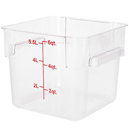Met Lux 6 Quart Brine Bucket, 1 Square Marinating Container - With Volume Markers, Built-In Handle, Clear And Red Plastic Dough Rising Bucket, Freezer-Safe, Lid Sold Separately - size: 6 Quarts, style: 1 Count