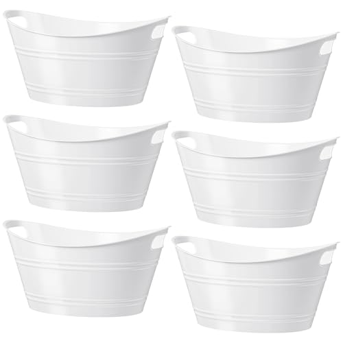 Patelai 6 Pcs Ice Buckets Bulk, Plastic Ice Buckets with Handles, Oval Storage Tub, Large Capacity Drink Tub for Party Bar Wine Beer Champagne Beverage Bottle Cooler(4.5 Liter,White) - color: White, size: 4.5 Liter