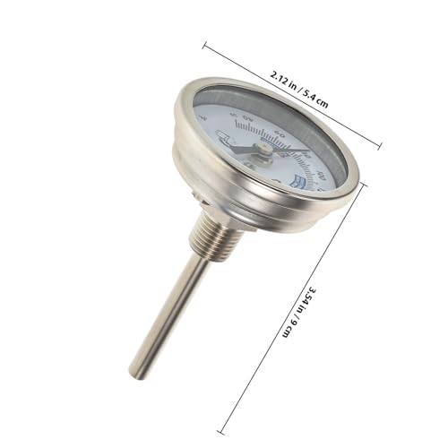 Stainless Steel Wine Thermometer 2-inch Dial Brewing Thermometer for Personal Kettle Corrosion-Resistant Bimetallic Axial Probe, Precise Wine Temperature Monitor for Winemaking