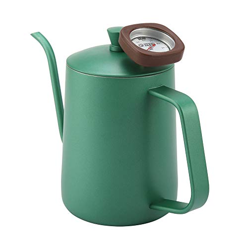 Stainless Steel Coffee Kettle, Gooseneck Spout Teapot, Large Capacity 600ml Kettle with Thermometer & Precision Pouring, Ideal for Coffee Brewing Enthusiasts (Green)