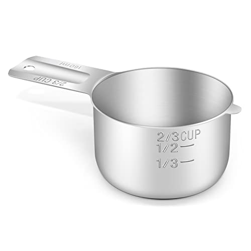 1PCS 2/3Cup (160ml, 5.3oz) Single Measuring Cup, Stainless Steel Measure Scoop, Metric and US Measurement, Dishwasher Safe - size: 2/3cup|160ml|5.3oz