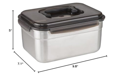 STENCOC Stainless Steel BPA Free Rectangular Leakproof Airtight Kimchi/Pickle/Food Storage Container Saver (3.6L / 122oz / 9.8") One Handle Half-Transparent Lid Stackable