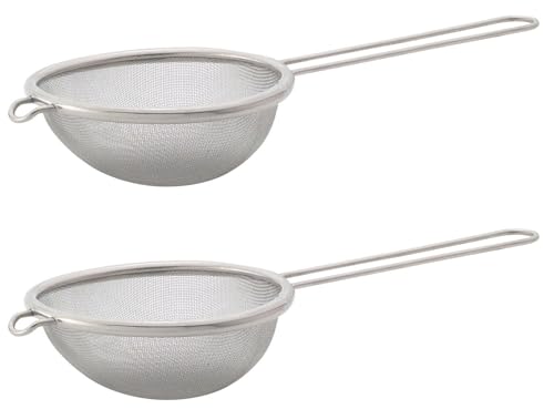 HIC Kitchen Fine Mesh Strainer With Helper Handle, 18/8 Stainless Steel, 3.75-Inch, For Sifting, Straining, And Draining Fruits, Vegetables, And Sauces, Set of 2 - size: Mesh, 3.75-Inch, Set/2