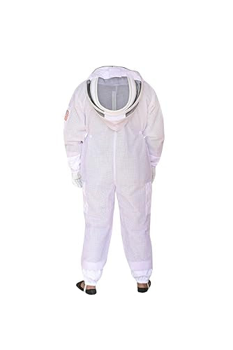 3 Layer Bee Suit with Fencing Veil and Round Veil One Pair Gloves Sting Proof Ventilated Beekeeping Suit, 2 Veils - color: White, size: Small