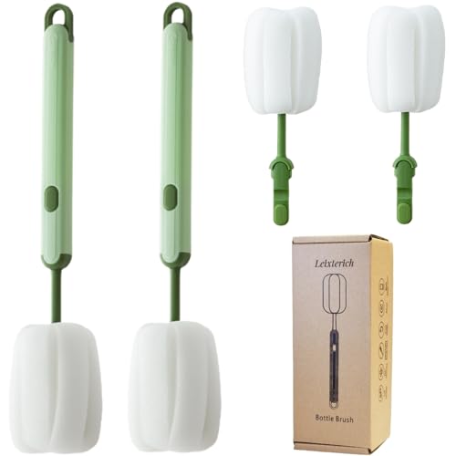 Bottle Brush Long Handle Cup Cleaner Brush Sponge Bottle Scrubber Detachable Handle Portable Sponge Cleaning Brush for Cups Wine Glasses Water Bottles Baby Bottles and Vacuum Flasks (Green) - color: Green