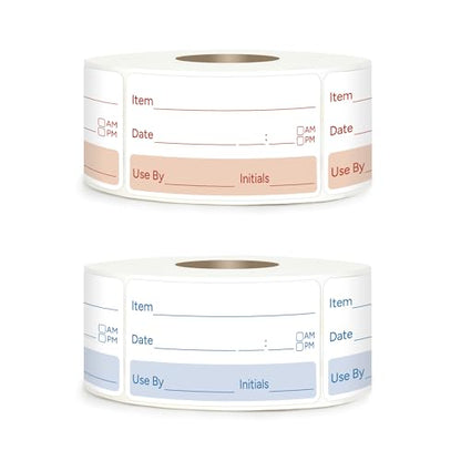 2 Rolls 1000 Pcs 1 X 2 inch Removable Food Date Sticker Labels, Easy to Write for Freezer, Refrigerator Food Containers Date Sticker, Leftover Labels (New-Blue-Red-US) - style: New-Blue-Red-US