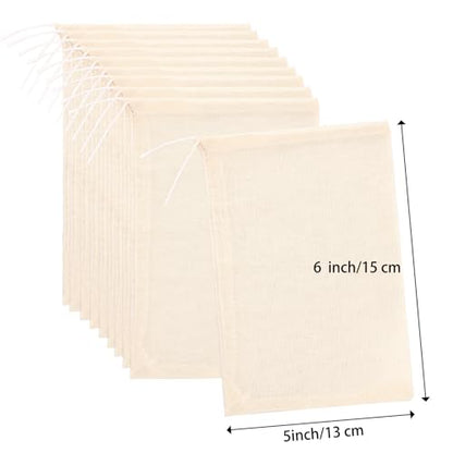 Boao 24 Pcs Spice Cooking Cheesecloth Bags for Straining Reusable Empty Tea Drawstring Soup Muslin Bags(5 x 6 Inch) - size: 5 x 6 Inch