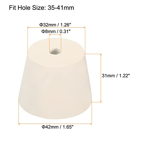 MECCANIXITY Rubber Tapered Plug 32mm to 42mm with 8mm Hole Test Tubes Bungs Stopper White for Lab Home 3 Pieces - size: 32mm to 42mm