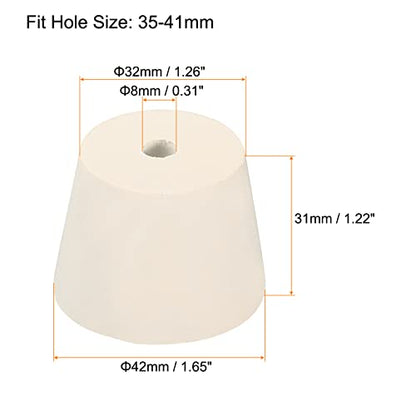 MECCANIXITY Rubber Tapered Plug 32mm to 42mm with 8mm Hole Test Tubes Bungs Stopper White for Lab Home 3 Pieces - size: 32mm to 42mm