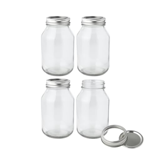 FastRack 32 oz Regular Mouth Mason Jars with Lids – Pack of 4 Quart Canning Jars | Empty, Reusable Airtight Large Glass Mason Jar for Food Storage, Pickling, Fermentation, Kombucha Brewing & Crafts - size: 32oz - 4 Pack