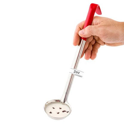 Restaurantware Met Lux 2 Ounce Soup Ladle 1 Hook Handle Serving Spoon - With Red Handle Dishwashable Stainless Steel Cooking Ladle For Pouring And Cooking Perfect for Soup Chilli Or Batter - size: 2 oz