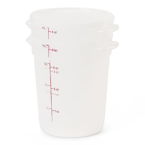 Cambro Food Storage Containers with Lids (BPA-Free) - 4 Quart - Food Grade Buckets with Lids (2 Pack) - For Dough Proofing and Brining (Translucent) - size: 8 inches diameter x 9 inches tall