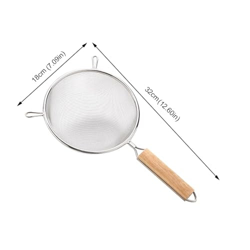 Strainer with Single Fine Mesh, 7-Inch Diameter, Large, Stainless Steel, Tan,Silver - size: L Double-handled