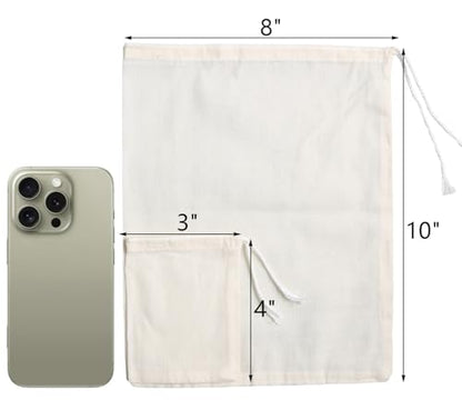 Eketirry Spice Bags, 10pcs Reusable Empty Tea Bags, Muslin Strainer Bags, Soup Bags for Cooking, Natural Cotton Fine Mesh Cheesecloth Bags for Cold Brew Coffee(3 x4" &8 x10") - size: 3 x 4 & 8 x 10 inch