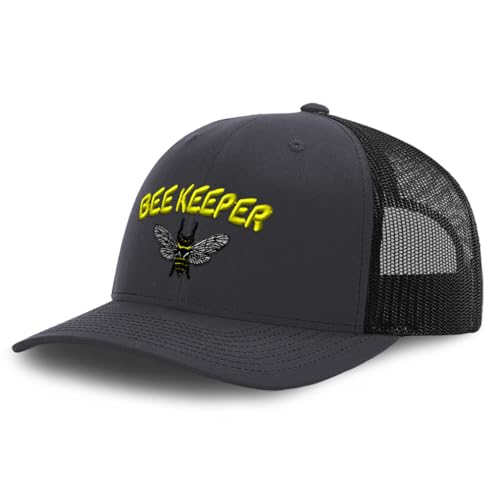 Speedy Pros Mesh Cap Hat Embroidered Bee Keeper Honey Farmer Bees Embroidery Trucker Hats for Men & Women Cotton - color: Dark Grey Black Design Only