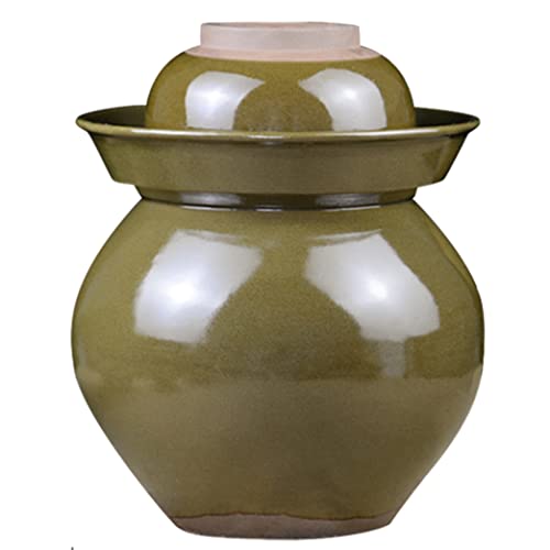 ZHOUXIAO Traditional Chinese Ceramic Fermenting Jar Fermentation Crock Food Storage Containers Pickle Jars with Water Seal Airlock Lid Sealing Jars for Sauerkraut,Kimchi 4KG