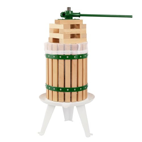 CAELUM 18L Fruit Wine Press, 4.75 Gallon Manual Apple Cider Press with Solid Wood Basket, 8 Blocks & Filter Bag, Heavy Duty Juicer for Grapes, Berries, Orchard & Home Brewing(Green) - color: Green, size: 4.75Gallon