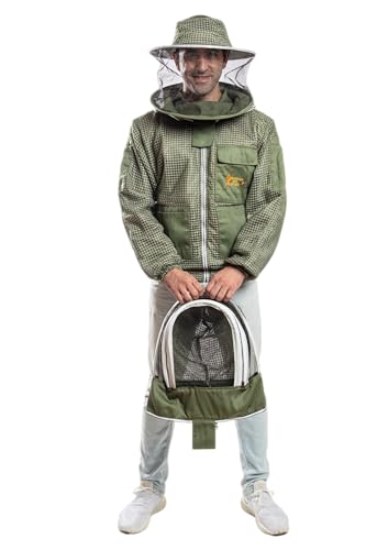 -- Beekeeping Fully Ventilated Jacket in Multi-Color with Round Veil (XL, Olive Green with Two Veils) - color: Olive Green With Two Veils, size: X-Large