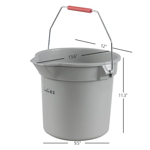6-Pack 14 Quart Plastic Pail with Handle, Heavy Duty Cleaning Bucket, Grey