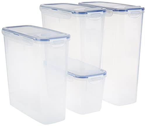 Lock & Lock Easy Essentials Food Storage Bin Set for Pasta, Flour, Sugar/Airtight Container Lids/BPA-Free/Dishwasher Safe, 8 Piece - Clear - size: 8 Piece Set