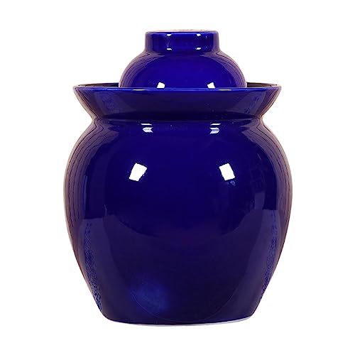 Traditional Chinese Pickle Jar Ceramic Jar with Lid, Fermentation Kit Crock with Water Seal Airlock Lid, Fermentation Jar for Pickles, Kimchi, Sauerkraut,Paocai Jar Blue-1.5Kg - color: Blue-1.5kg, size: 1.5Kg