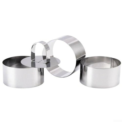 Stainless Steel Cooking Rings Set with Food Press, 4 Piece Kitchen Utensil for Dessert and Food Presentation, Dishwasher Safe Molds for Terrines Mousses Cheesecakes