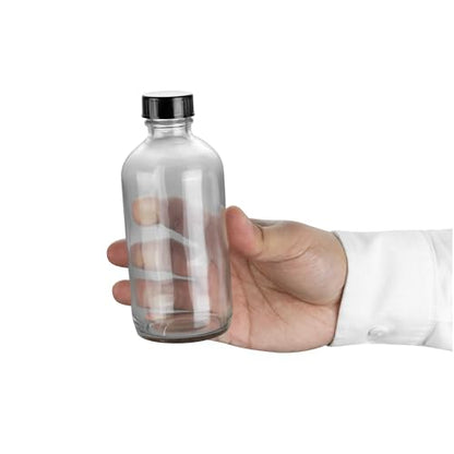 Vetri 8 oz Boston Round Clear Glass Bottle - with Black Phenolic Cap - 2 1/2" x 2 1/2" x 5 1/2" - color: Clear, size: 8 oz
