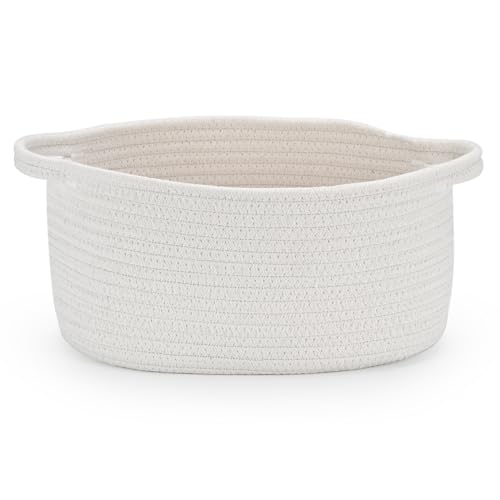 Happyiren Medium Woven Cotton Rope Basket, Empty DIY Gift Basket for Burr | Great for Baby Shower, Birthday & Decor, Cute Decorative Storage Organizer, 13" x 8" x 6" - color: White, 1 Pack, size: 1 Pack