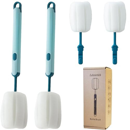 Bottle Brush Long Handle Cup Cleaner Brush Sponge Bottle Scrubber Detachable Handle Portable Sponge Cleaning Brush for Cups Wine Glasses Water Bottles Baby Bottles and Vacuum Flasks (Blue) - color: Blue