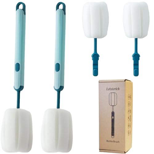 Bottle Brush Long Handle Cup Cleaner Brush Sponge Bottle Scrubber Detachable Handle Portable Sponge Cleaning Brush for Cups Wine Glasses Water Bottles Baby Bottles and Vacuum Flasks (Blue) - color: Blue
