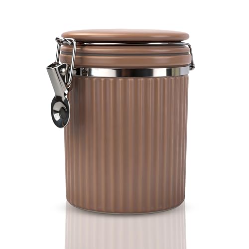 ShanSon Ceramic Kitchen Canisters Porcelain Food Storage Jar with lid 700ml/24 fl.oz Airtight Freshness Oxidation-Resistant for Flour, Sugar, Coffee,Tea, Oatmeal,Pantry & Countertop Organization - color: Khaki