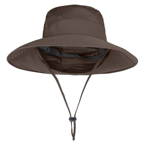 Sun Hats for Men Women Fishing Hat UPF 50+ Breathable Wide Brim Bucket Hats Summer UV Protection Safari Hat with Neck Flap - color: Coffee