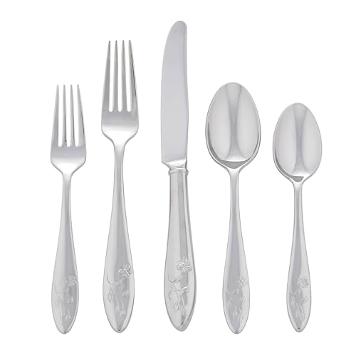 Lenox Silverware Set For 12, Butterfly Meadow 65-Piece Flatware Set, Service For 12, 18/10 Stainless Steel, Dishwasher Safe, Butterfly and Flower Motif, Includes Serving Utensils (Silver, 65 Piece) - style: 65-Piece Flatwate Set