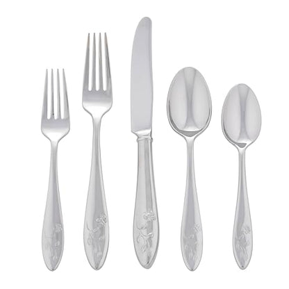 Lenox Silverware Set For 12, Butterfly Meadow 65-Piece Flatware Set, Service For 12, 18/10 Stainless Steel, Dishwasher Safe, Butterfly and Flower Motif, Includes Serving Utensils (Silver, 65 Piece) - style: 65-Piece Flatwate Set