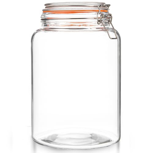 kitchentoolz Large 1 Gallon Glass Mason Jar Extra Wide-Mouth with Hinged Lids, Airtight Leakproof Glass Canning Jars, Container for Preserving, Overnight Oats - Pack of 1