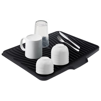 Silicone Dish Drying Mat 16x13,Food-Grade Silicone,Easy Clean Pad for Countertop Protection,Heat Resistant,Easy Clean,Non-Slip Drain Pad with Built-in Drain,Multi-Functional Use,Black - color: Black, size: 16" x 13"