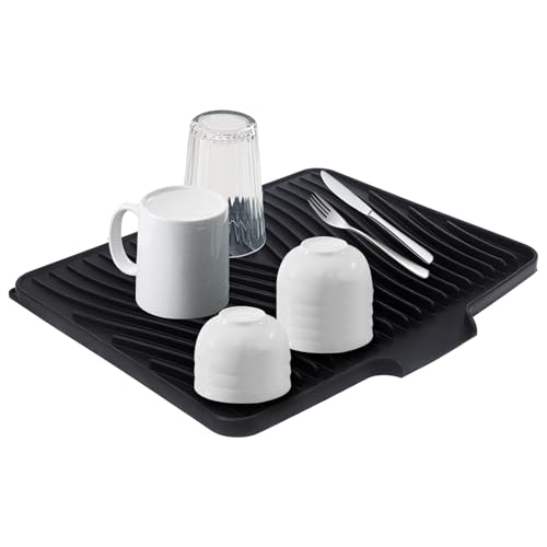 Silicone Dish Drying Mat 16x13,Food-Grade Silicone,Easy Clean Pad for Countertop Protection,Heat Resistant,Easy Clean,Non-Slip Drain Pad with Built-in Drain,Multi-Functional Use,Black - color: Black, size: 16" x 13"