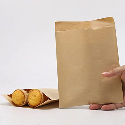 Kraft Paper Treats Bags - 200 Pcs Brown Flat Wax-lined Packing Bags for Bakery Cookies, Bread, Snacks (5.9 x 7.9 inch) - size: 5.9x7.9 inch-200pcs